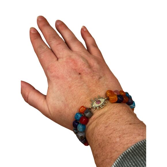 Pink Evil Eye Glass Bead Bracelet - Picture 5 of 6